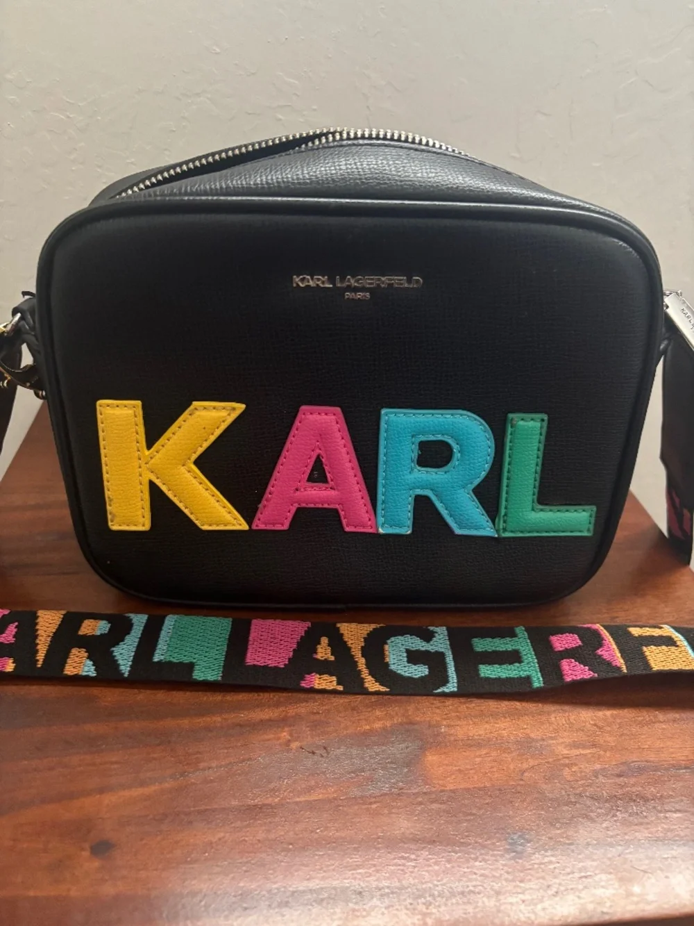 Karl Lagerfeld Paris Valette Multicolor Logo Camera Crossbody Bag